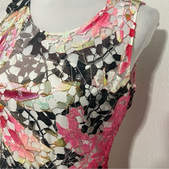 Elie Tahari Women’s Pink and Green Size 4 Sleeveless Sundress Lined Embroidered - Picture 3 of 13